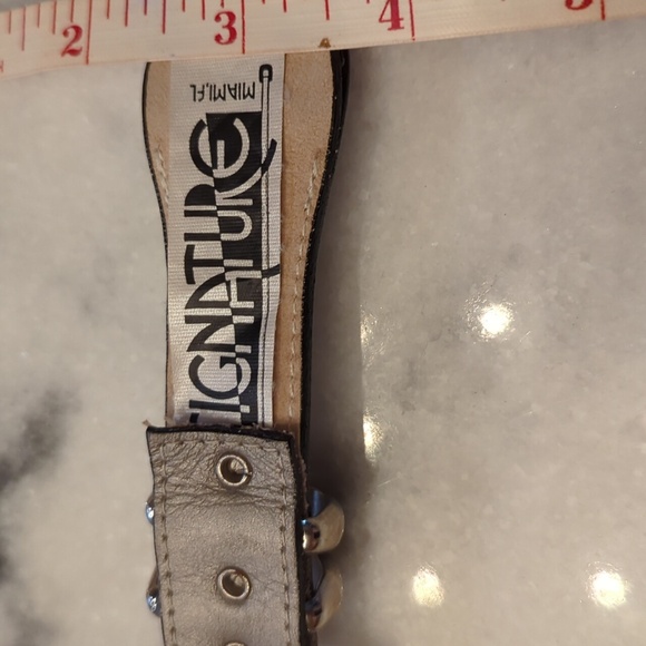 Signature Miami Fl.Silver Leather,Metal&  Crystal Studded Belt Made In Spain